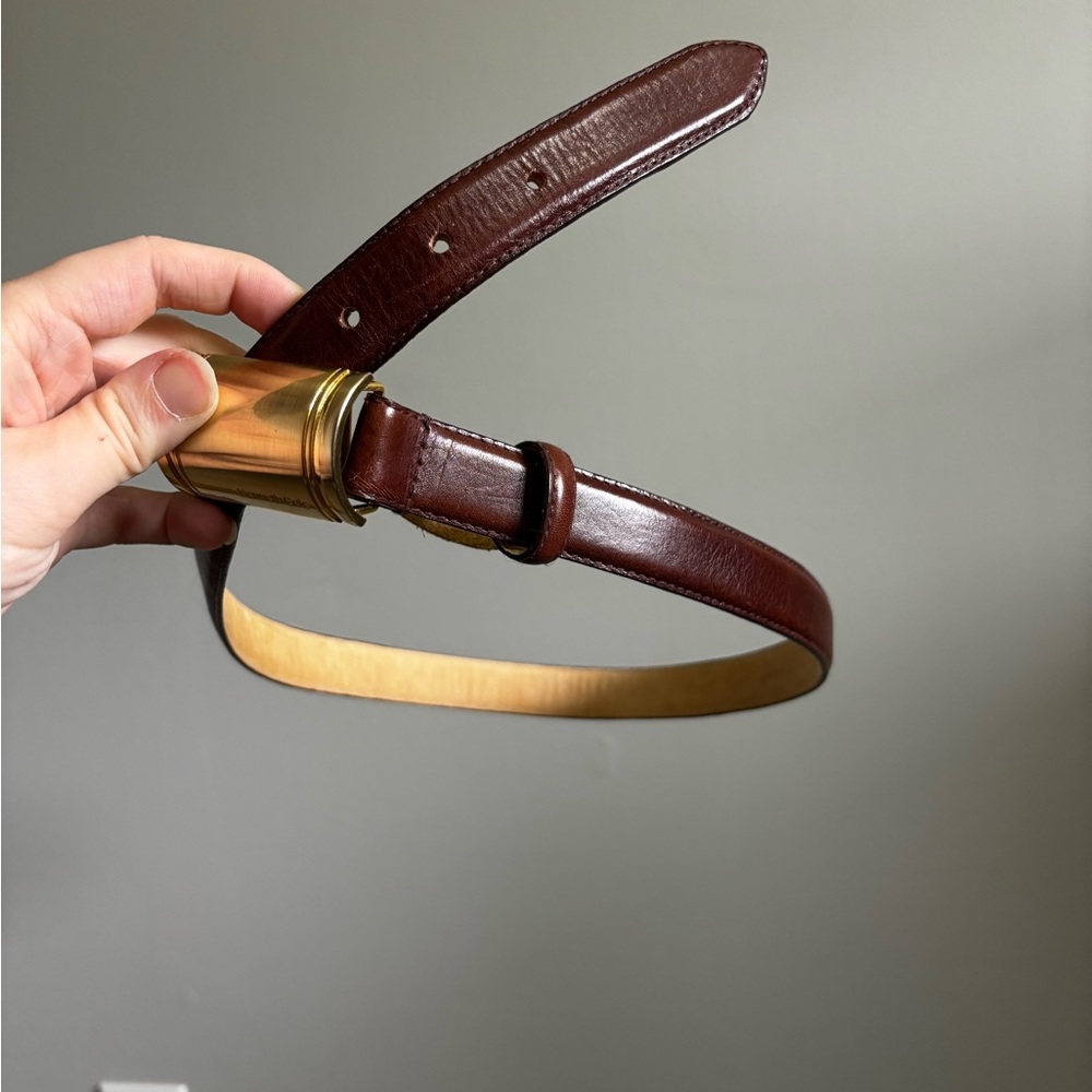 Brown Leather Belt with Gold Buckle